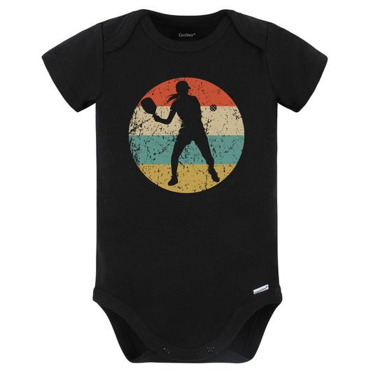 Retro Pickleball Player Female Athlete Girls Sports Baby Bodysuit (Black)