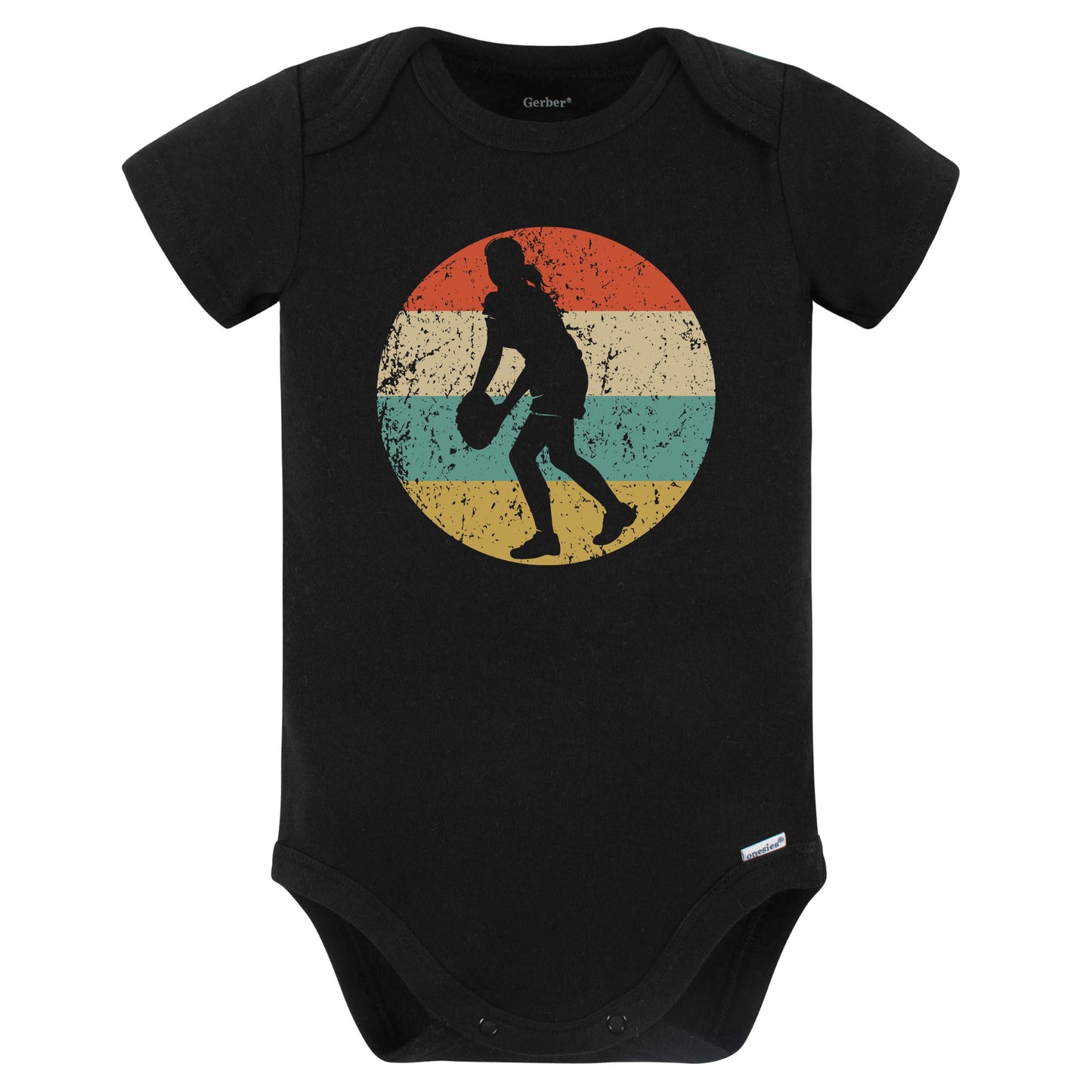 Retro Rugby Player Female Athlete Girls Sports Baby Bodysuit (Black)