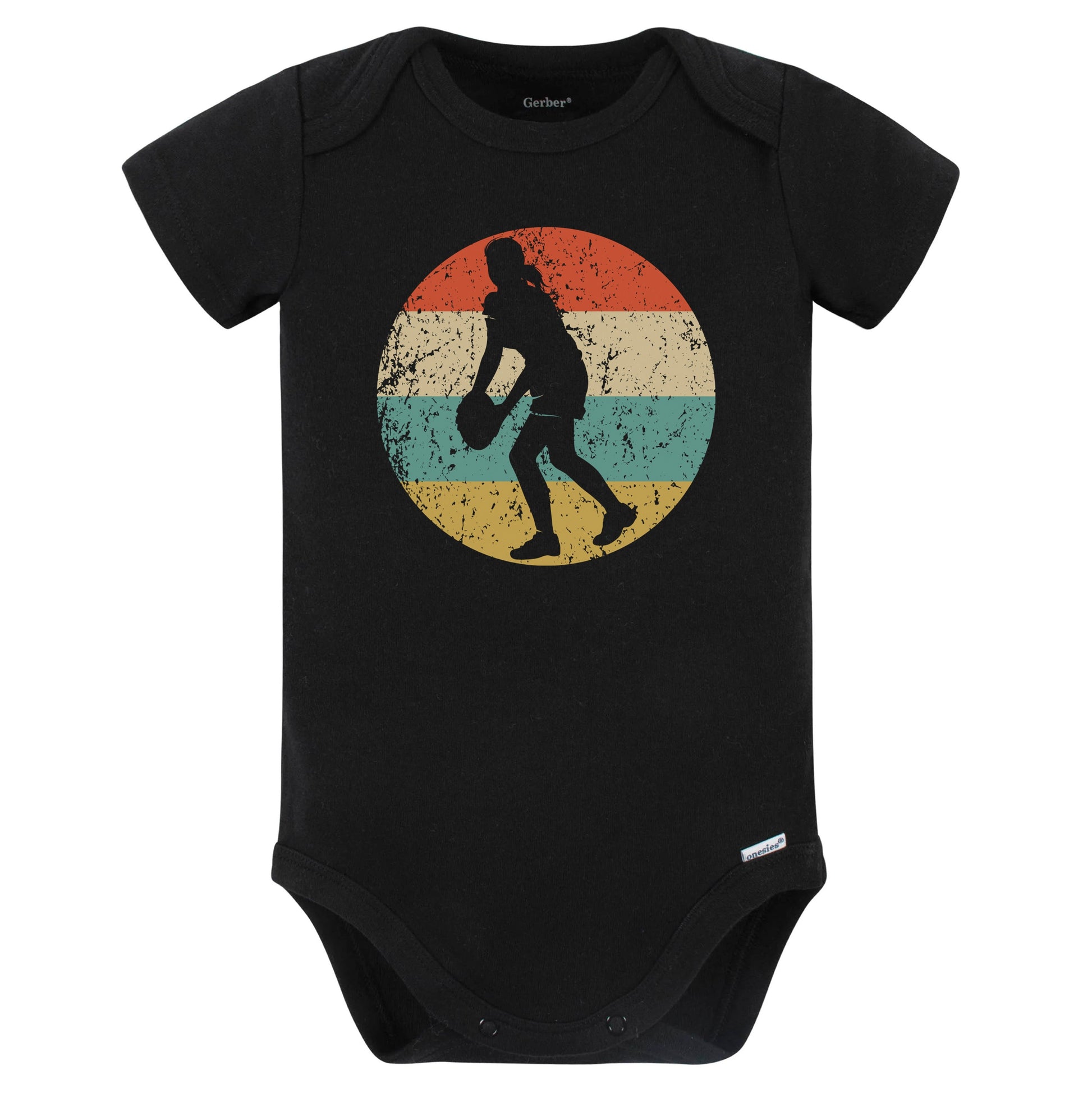 Retro Rugby Player Female Athlete Girls Sports Baby Bodysuit (Black)