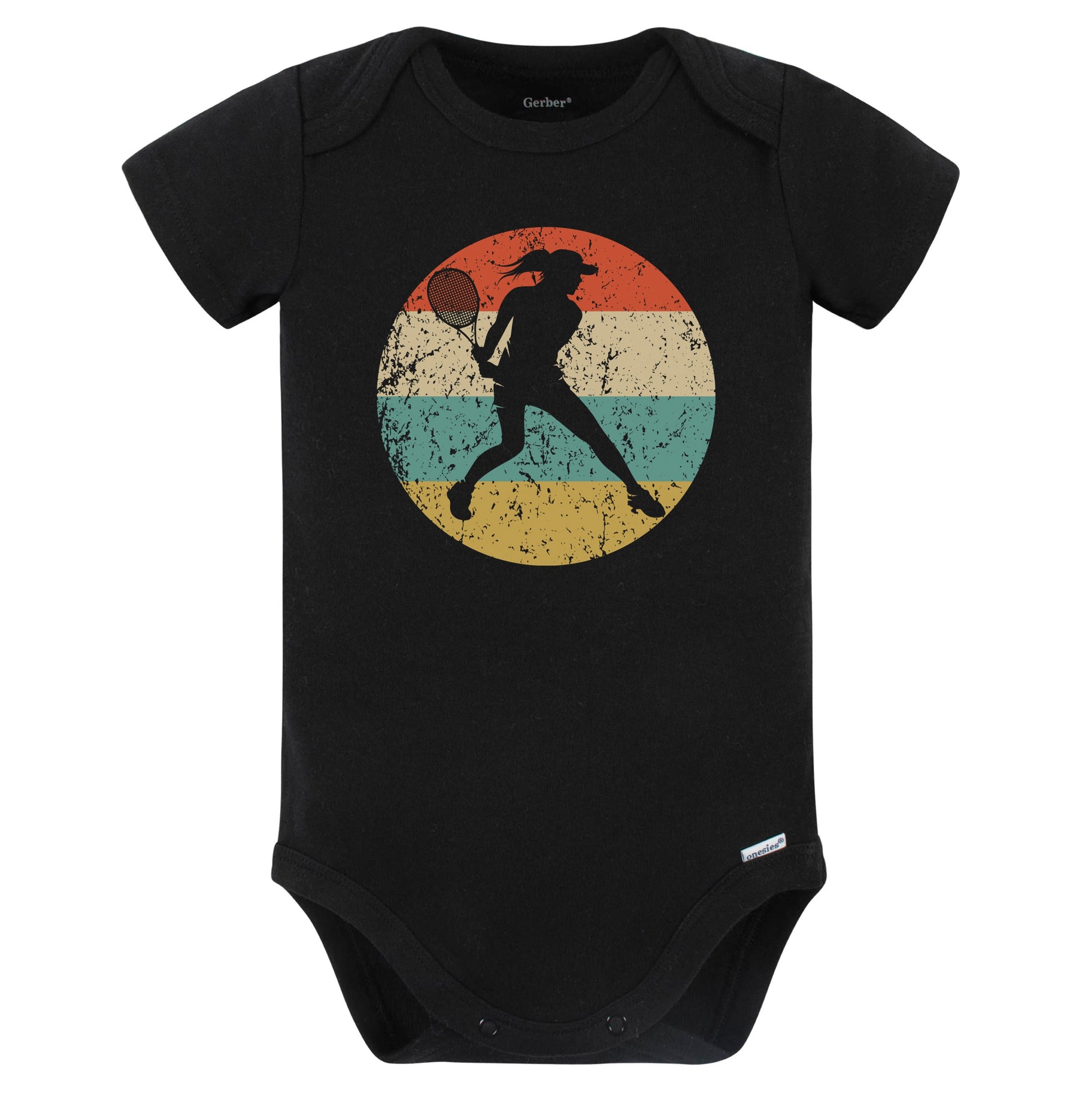 Retro Tennis Player Female Athlete Girls Sports Baby Bodysuit (Black)