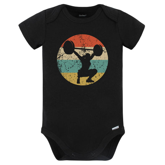 Retro Weightlifter Female Athlete Powerlifting Girls Sports Baby Bodysuit (Black)