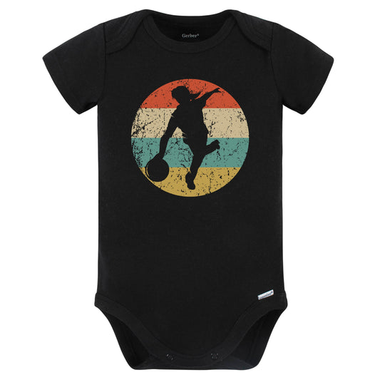 Retro Bowler Female Athlete Bowling Girls Sports Baby Bodysuit (Black)