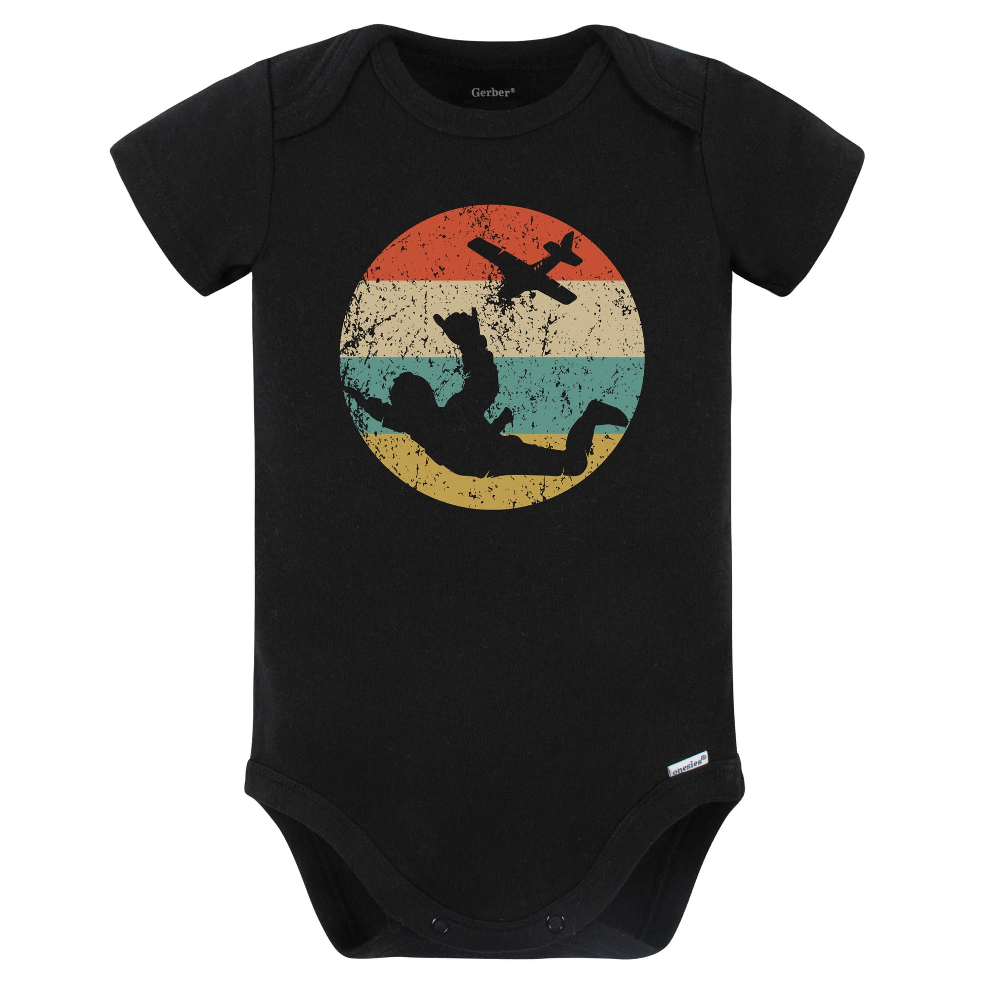 Retro Skydiver Extreme Athlete Skydiving Baby Bodysuit (Black)