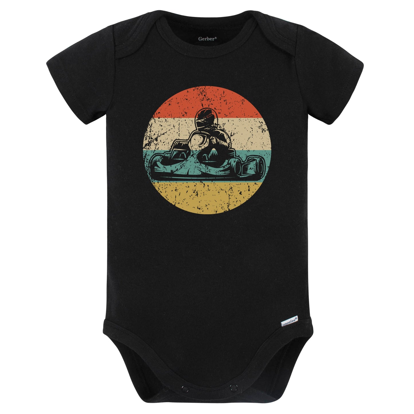 Retro Go Kart Driver Vintage Style Race Car Baby Bodysuit (Black)