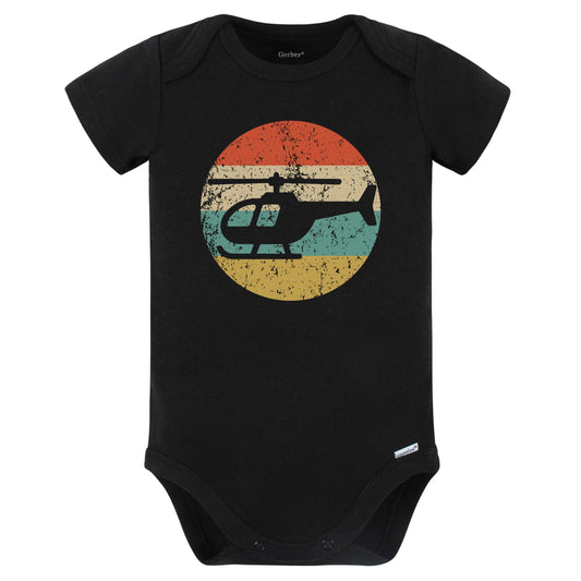 Retro Helicopter Vintage Style Helicopter Pilot Baby Bodysuit (Black)