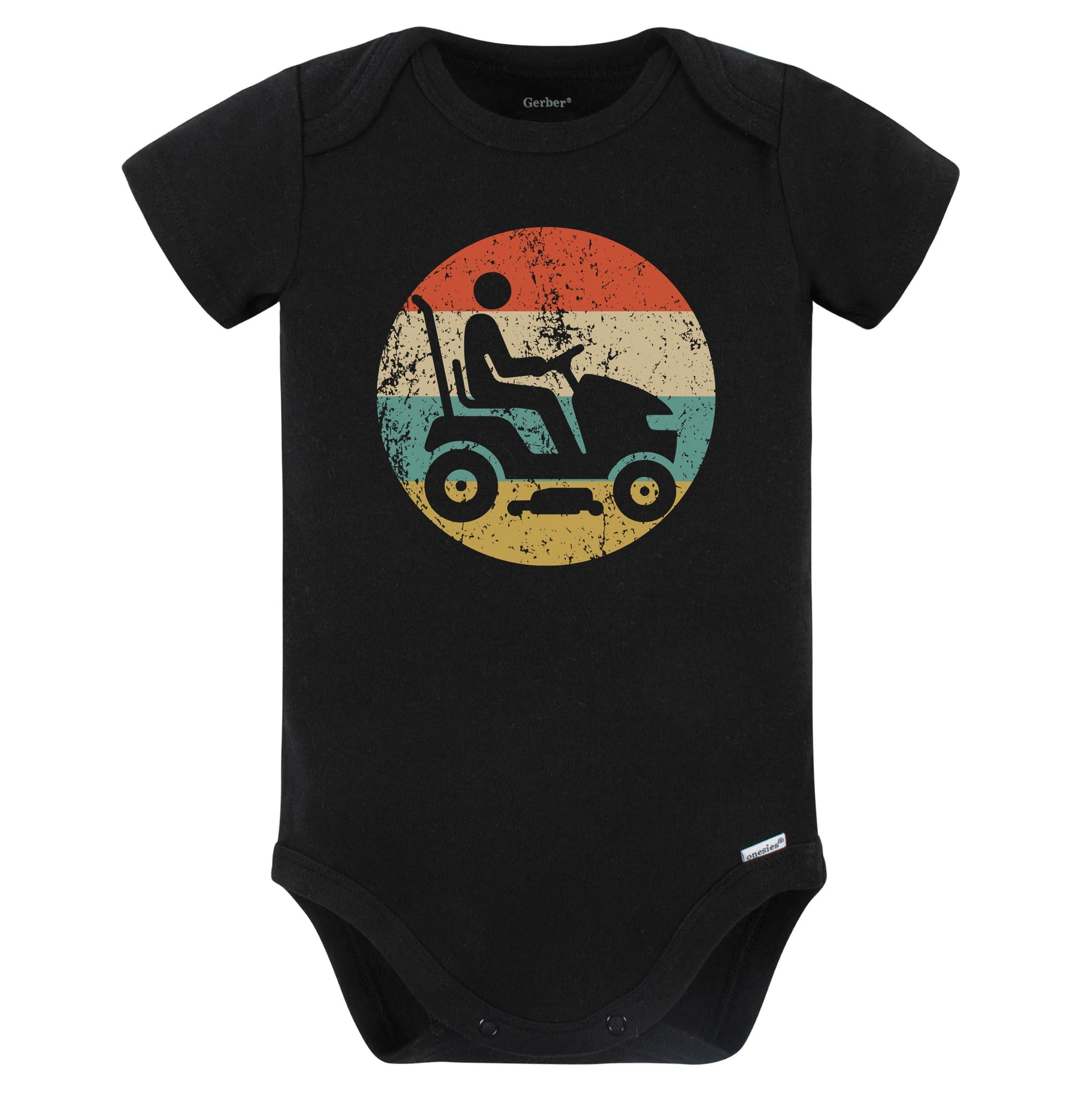 Retro Riding Lawnmower Vintage Style Lawnmowing Baby Bodysuit (Black)
