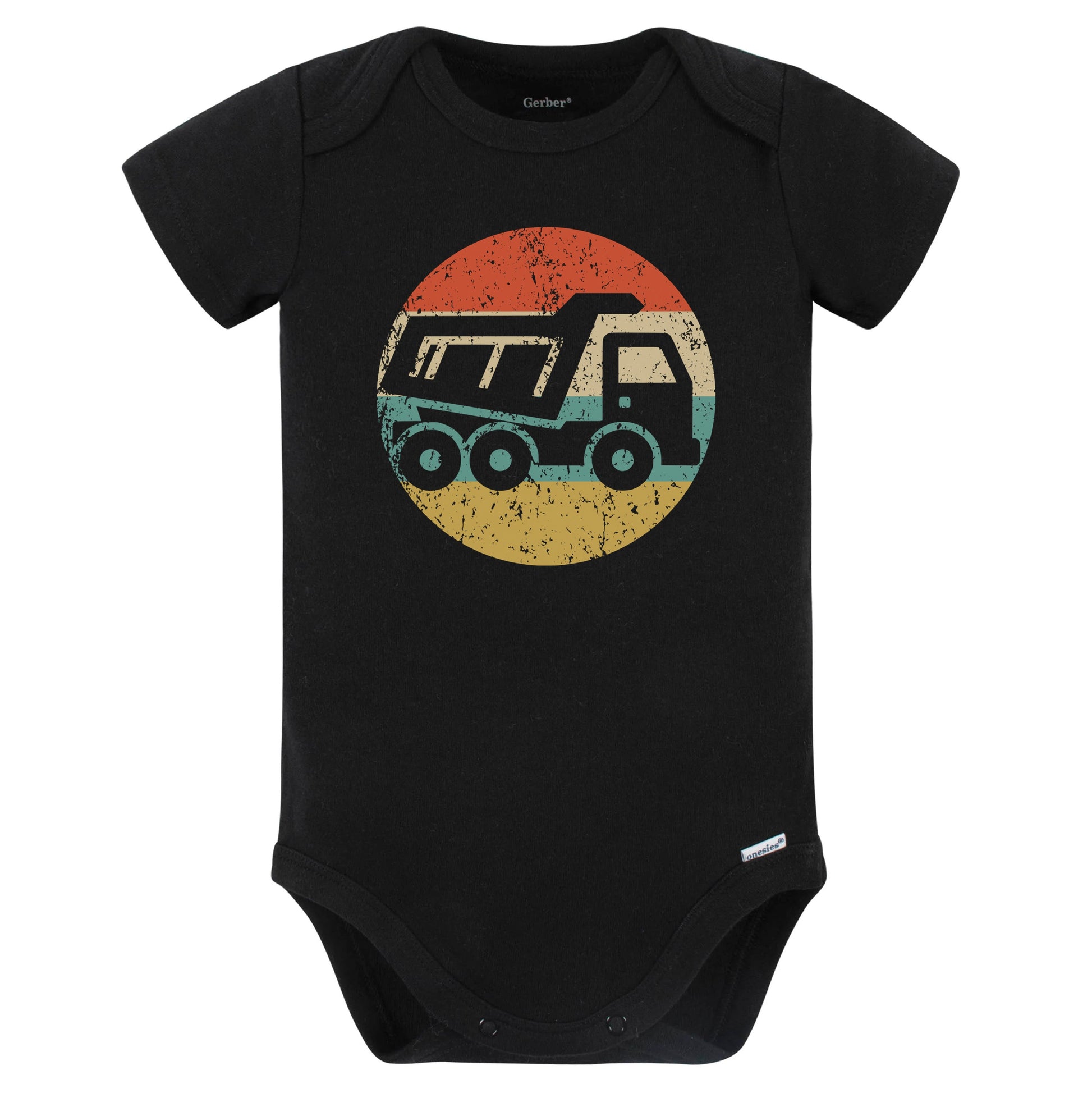 Retro Dump Truck Vintage Style Heavy Machinery Construction Baby Bodysuit (Black)