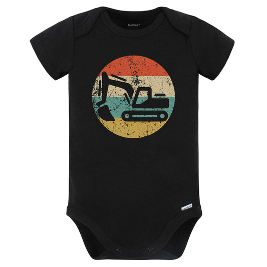 Retro Excavator Vintage Style Heavy Machinery Construction Baby Bodysuit (Black)