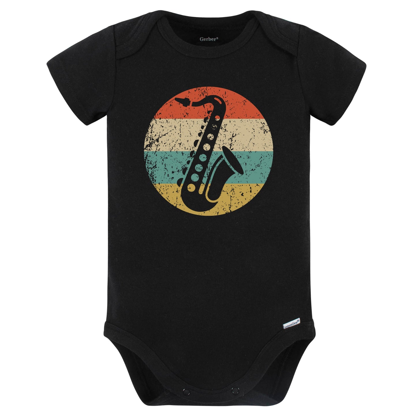 Retro Saxophone Vintage Style Musician Sax Player Baby Bodysuit (Black)