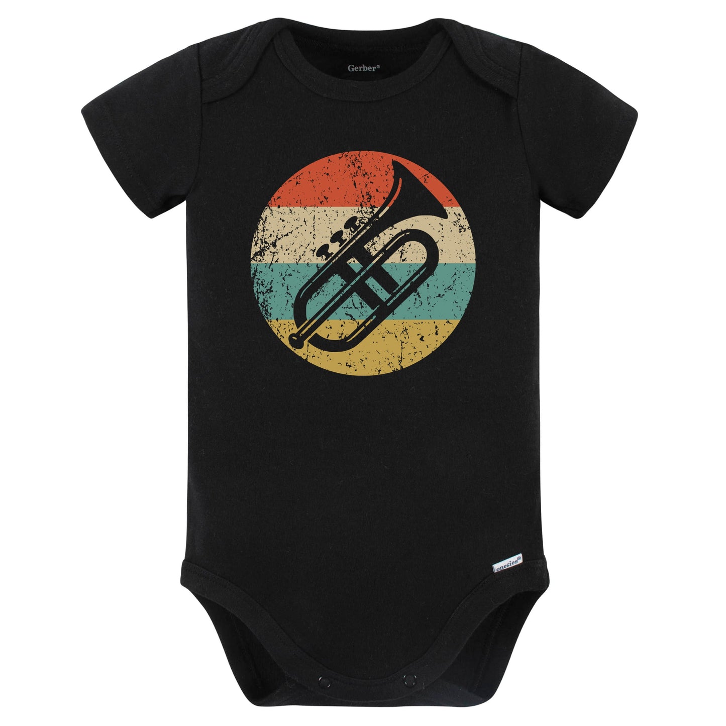 Retro Trumpet Vintage Style Musician Musical Instrument Baby Bodysuit (Black)