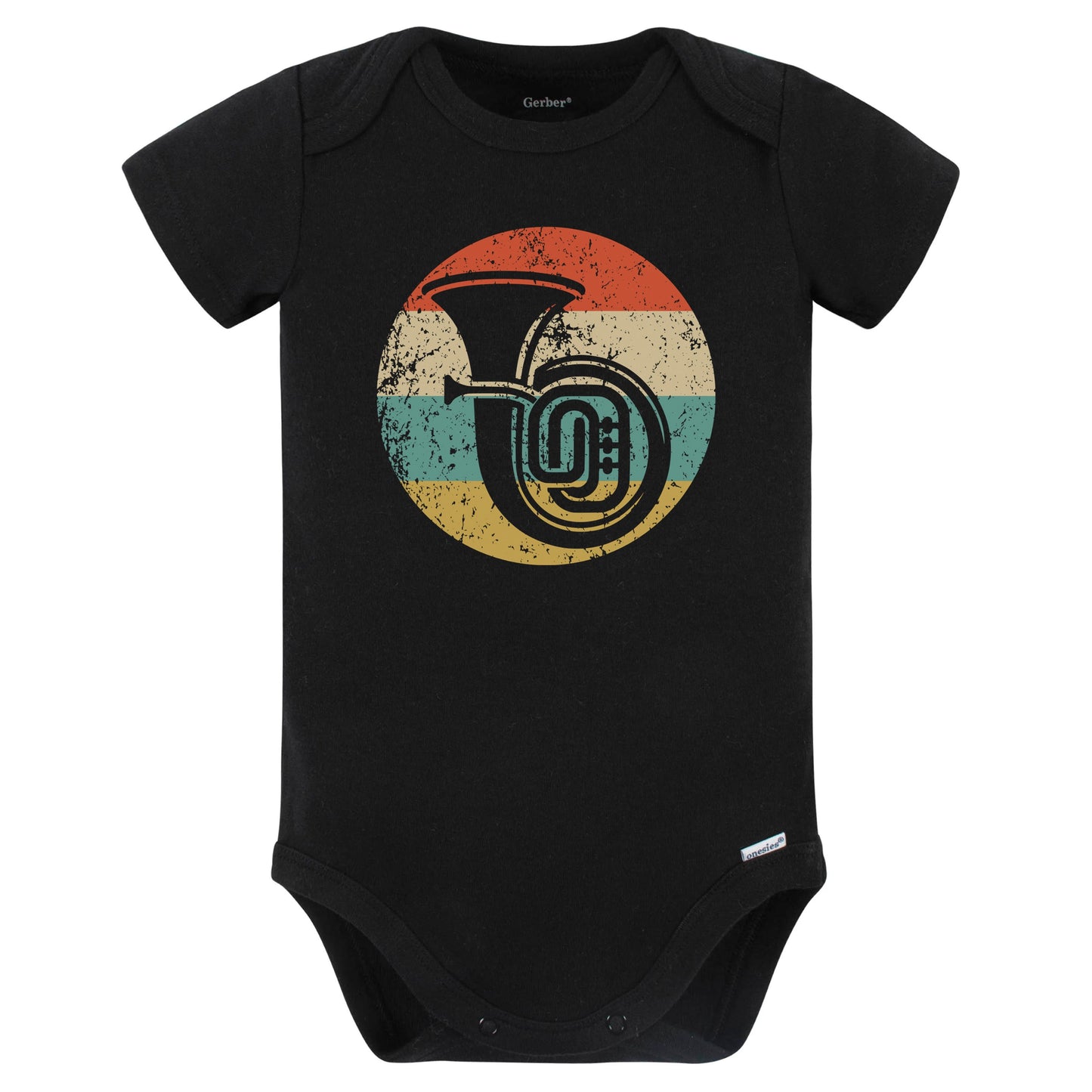 Retro Tuba Vintage Style Musician Musical Instrument Baby Bodysuit (Black)