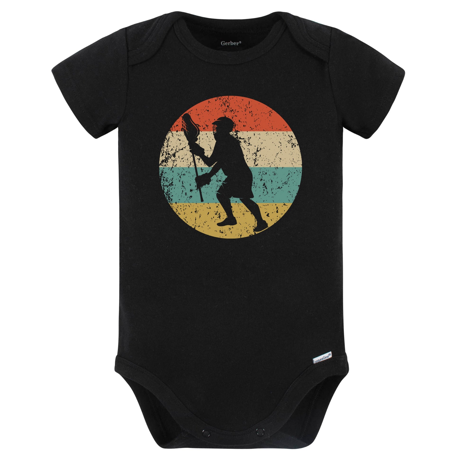 Retro Lacrosse Goalie Vintage Style Lacrosse Baby Bodysuit (Black)
