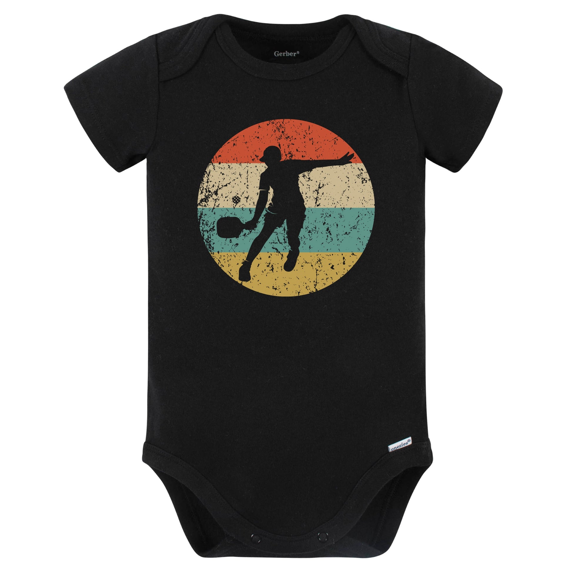 Retro Pickleball Player Vintage Style Pickleball Baby Bodysuit (Black)