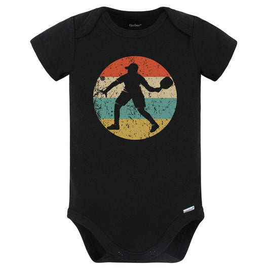 Retro Pickleball Player Vintage Style Pickleball Baby Bodysuit (Black)