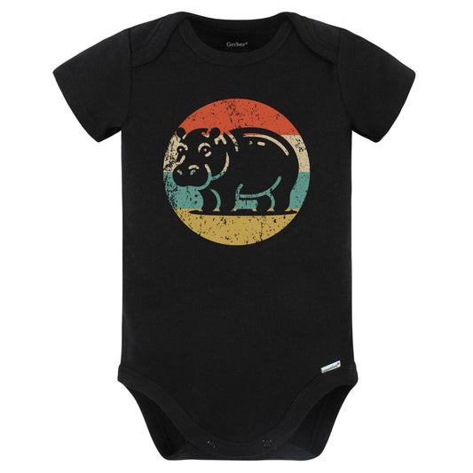 Retro Hippopotamus Hippo Vintage Style Wild Animal Baby Bodysuit (Black)