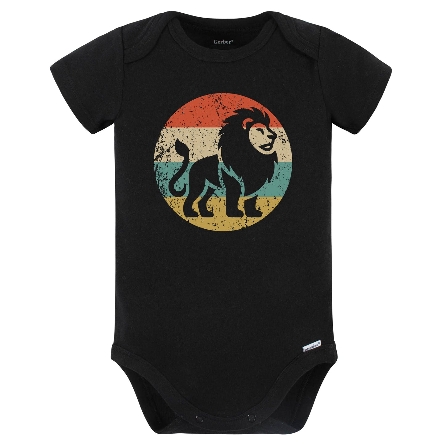 Retro Lion Vintage Style Wild Animal Baby Bodysuit (Black)