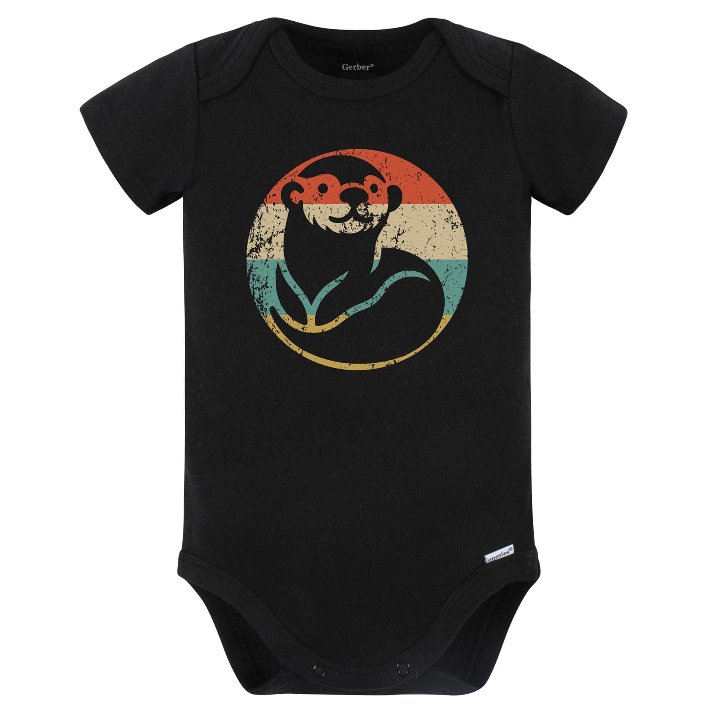 Retro Sea Otter Vintage Style Cute Animal Baby Bodysuit (Black)