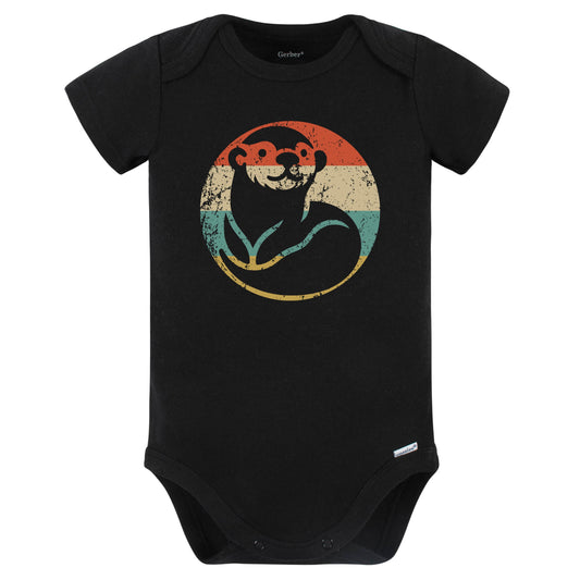 Retro Sea Otter Vintage Style Cute Animal Baby Bodysuit (Black)