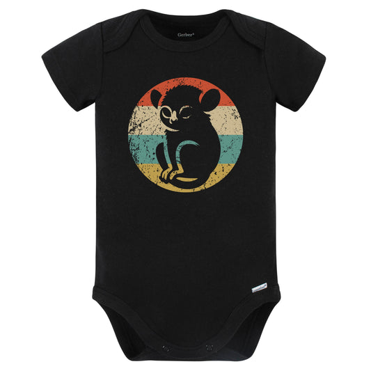 Retro Tarsier Monkey Vintage Style Cute Animal Baby Bodysuit (Black)