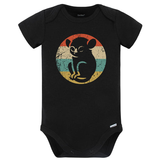 Retro Tarsier Monkey Vintage Style Cute Animal Baby Bodysuit (Black)