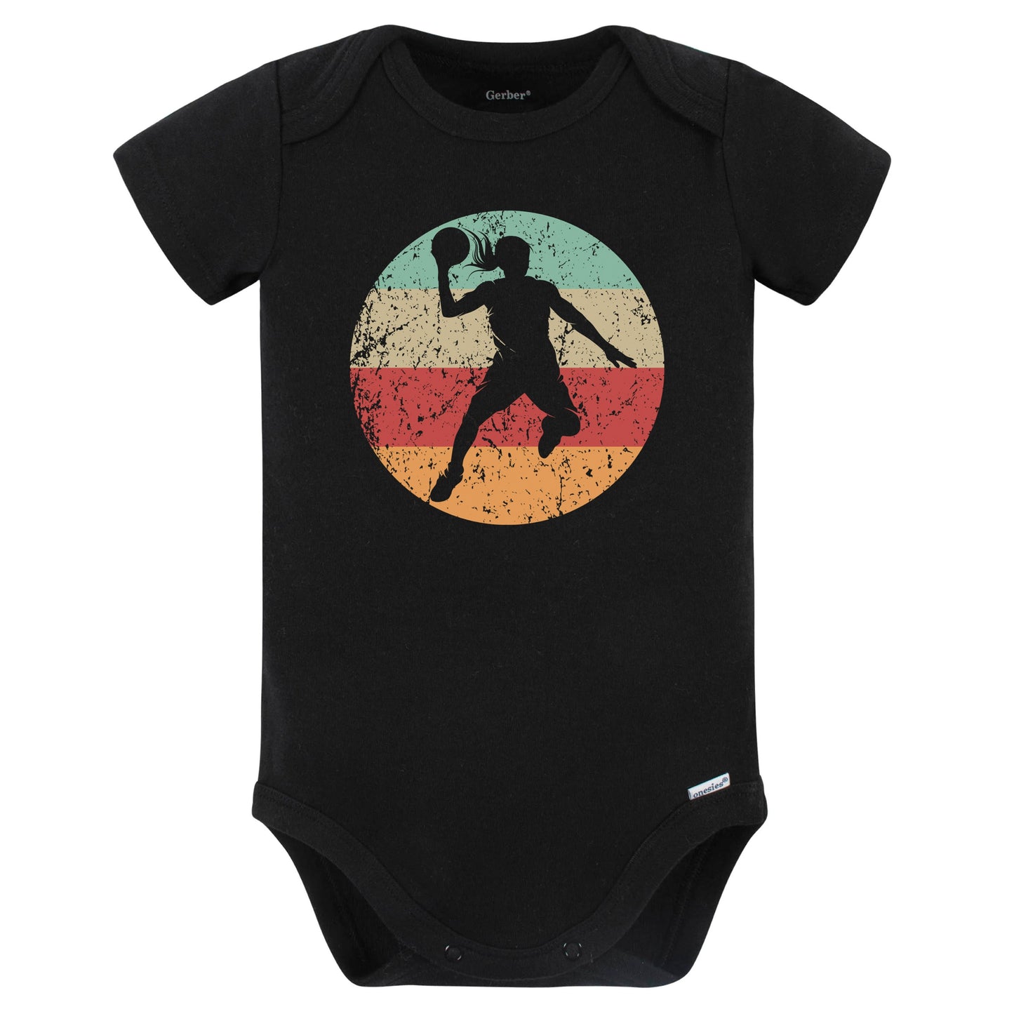 Retro Basketball Player Female Athlete Girls Sports Baby Bodysuit (Black)