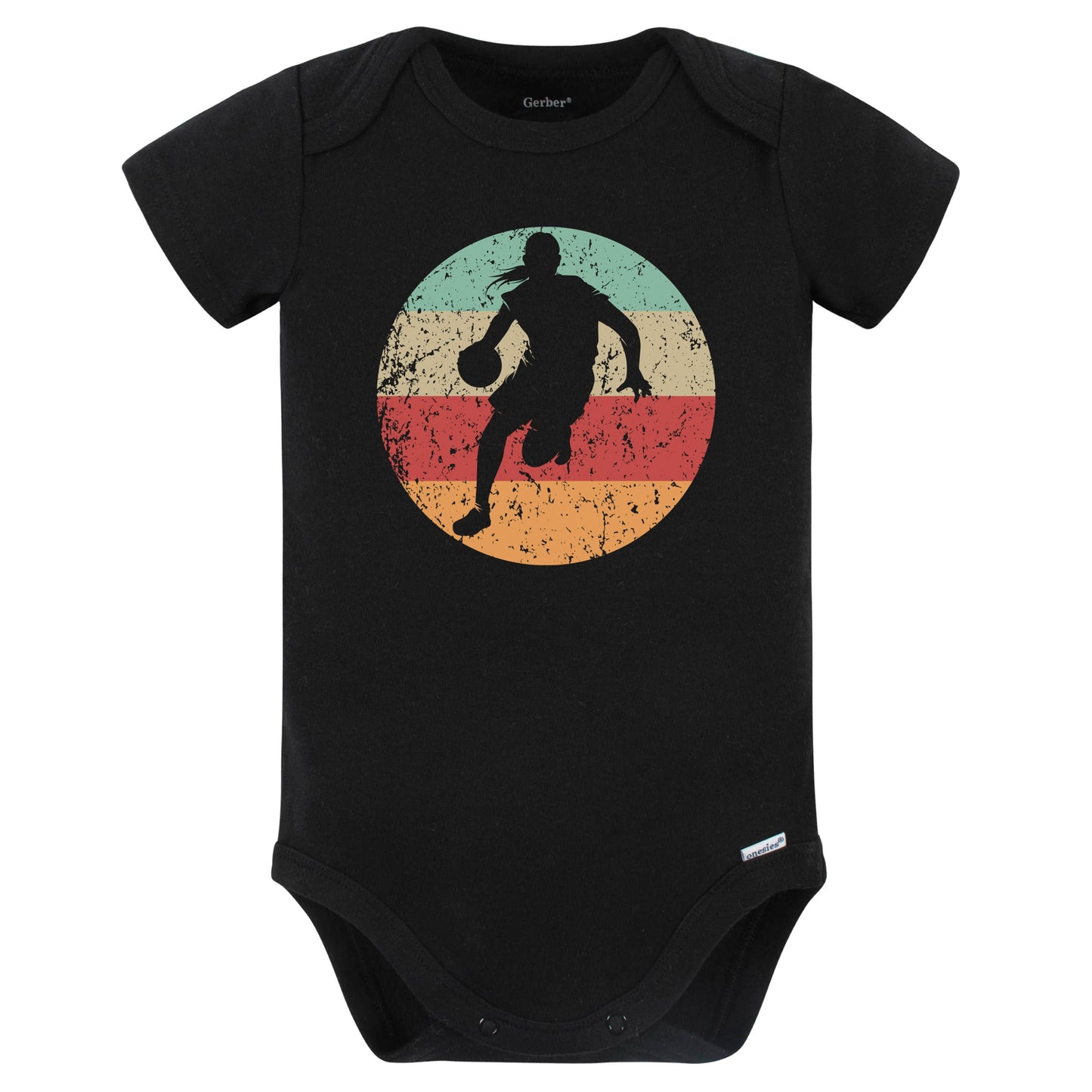 Retro Basketball Player Female Athlete Girls Sports Baby Bodysuit (Black)