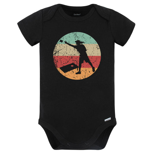 Retro Cornhole Toss Female Athlete Girls Sports Baby Bodysuit (Black)