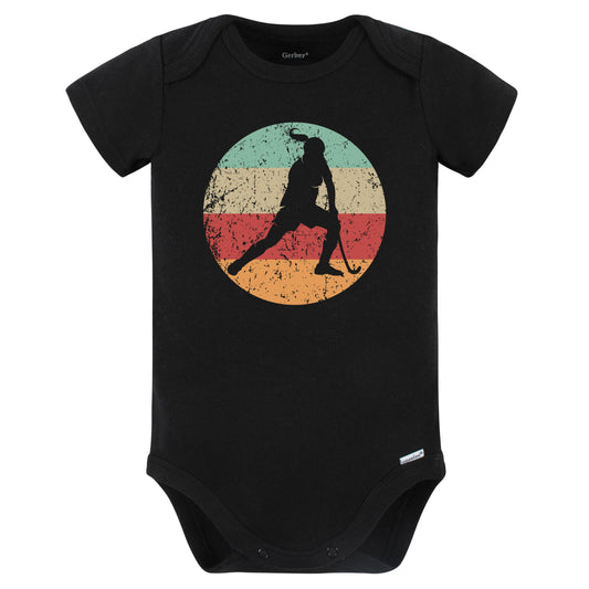 Retro Field Hockey Player Female Athlete Girls Sports Baby Bodysuit (Black)