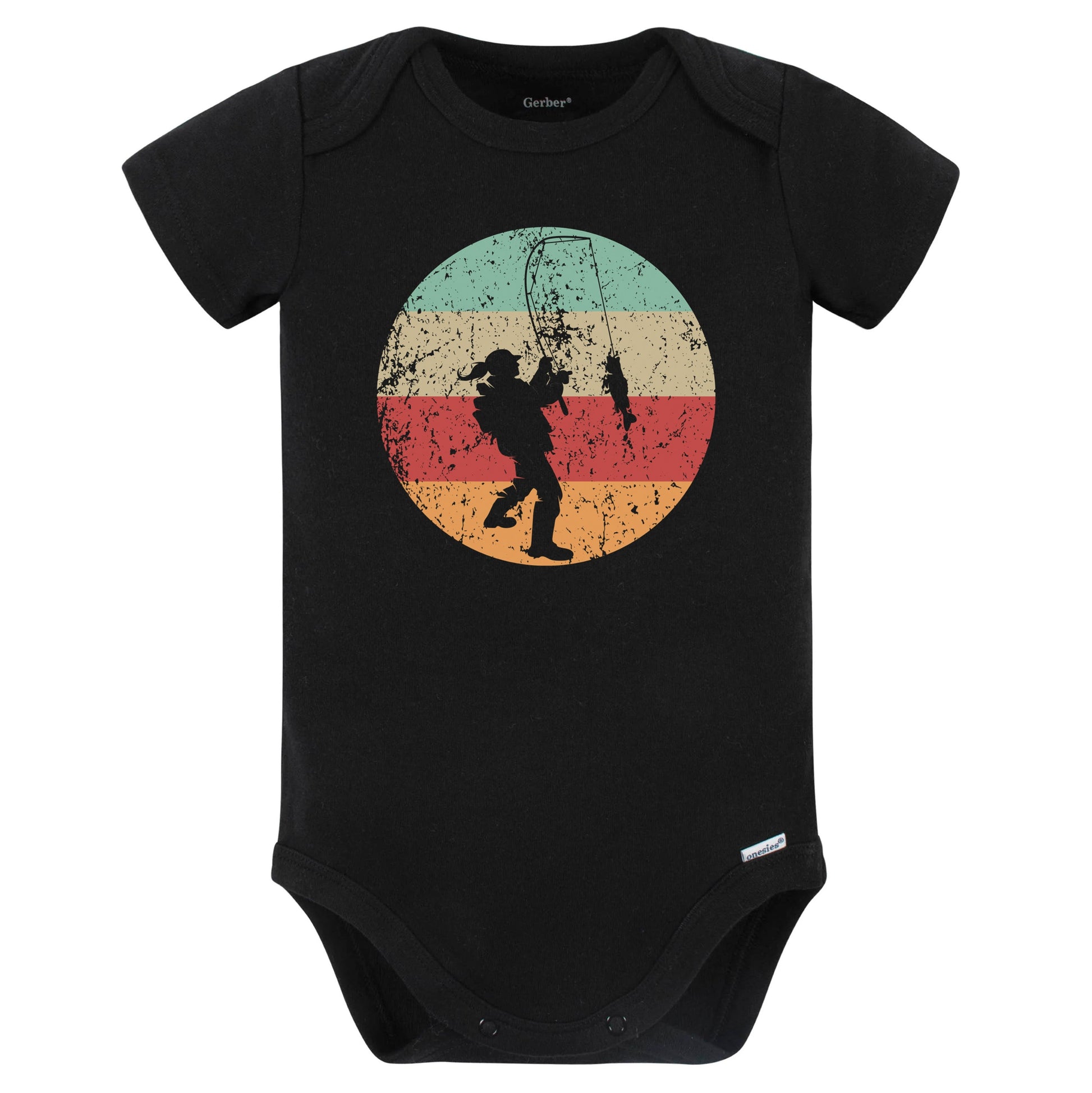 Retro Fisherwoman Female Athlete Fishing Girls Sports Baby Bodysuit (Black)
