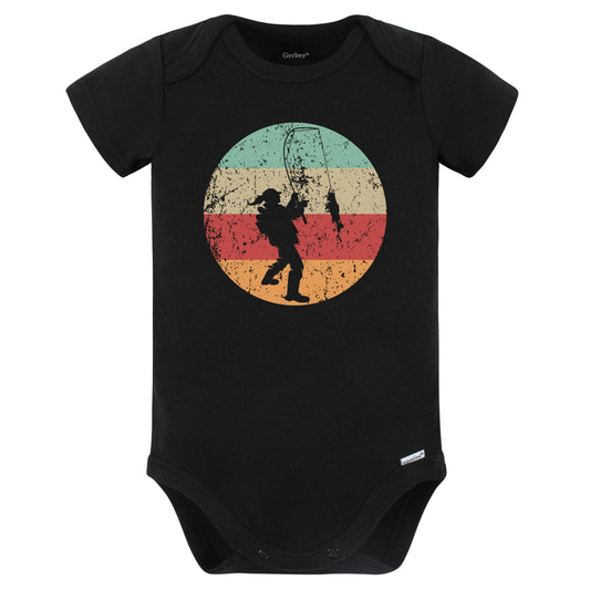 Retro Fisherwoman Female Athlete Fishing Girls Sports Baby Bodysuit (Black)