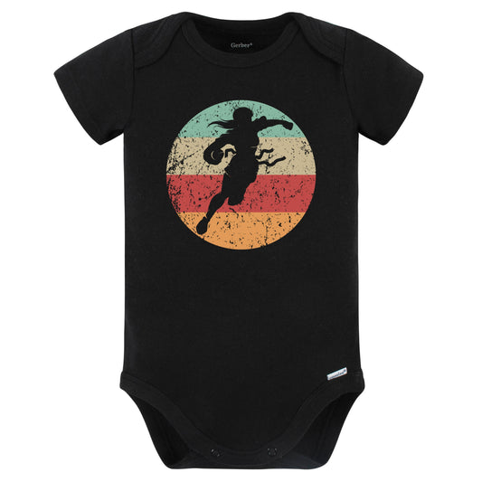 Retro Flag Football Player Female Athlete Girls Sports Baby Bodysuit (Black)
