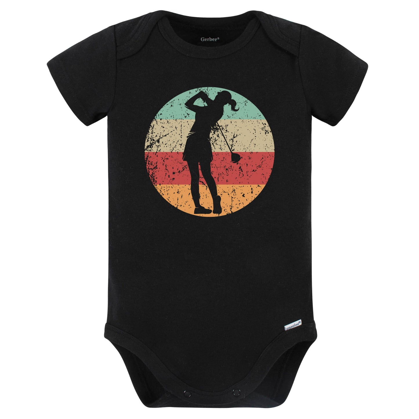 Retro Golfer Female Athlete Golf Golfing Girls Sports Baby Bodysuit (Black)