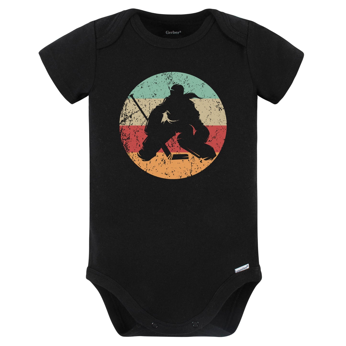 Retro Hockey Goalie Female Athlete Girls Sports Baby Bodysuit (Black)