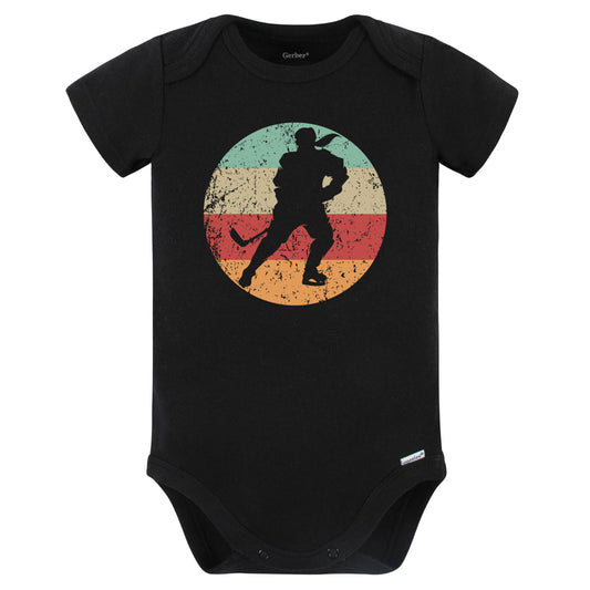 Retro Hockey Player Female Athlete Girls Sports Baby Bodysuit (Black)