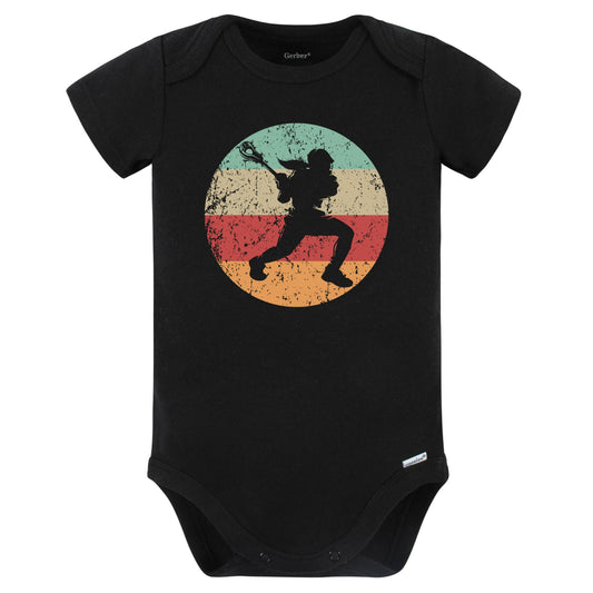 Retro Lacrosse Player Female Athlete Girls Sports Baby Bodysuit (Black)