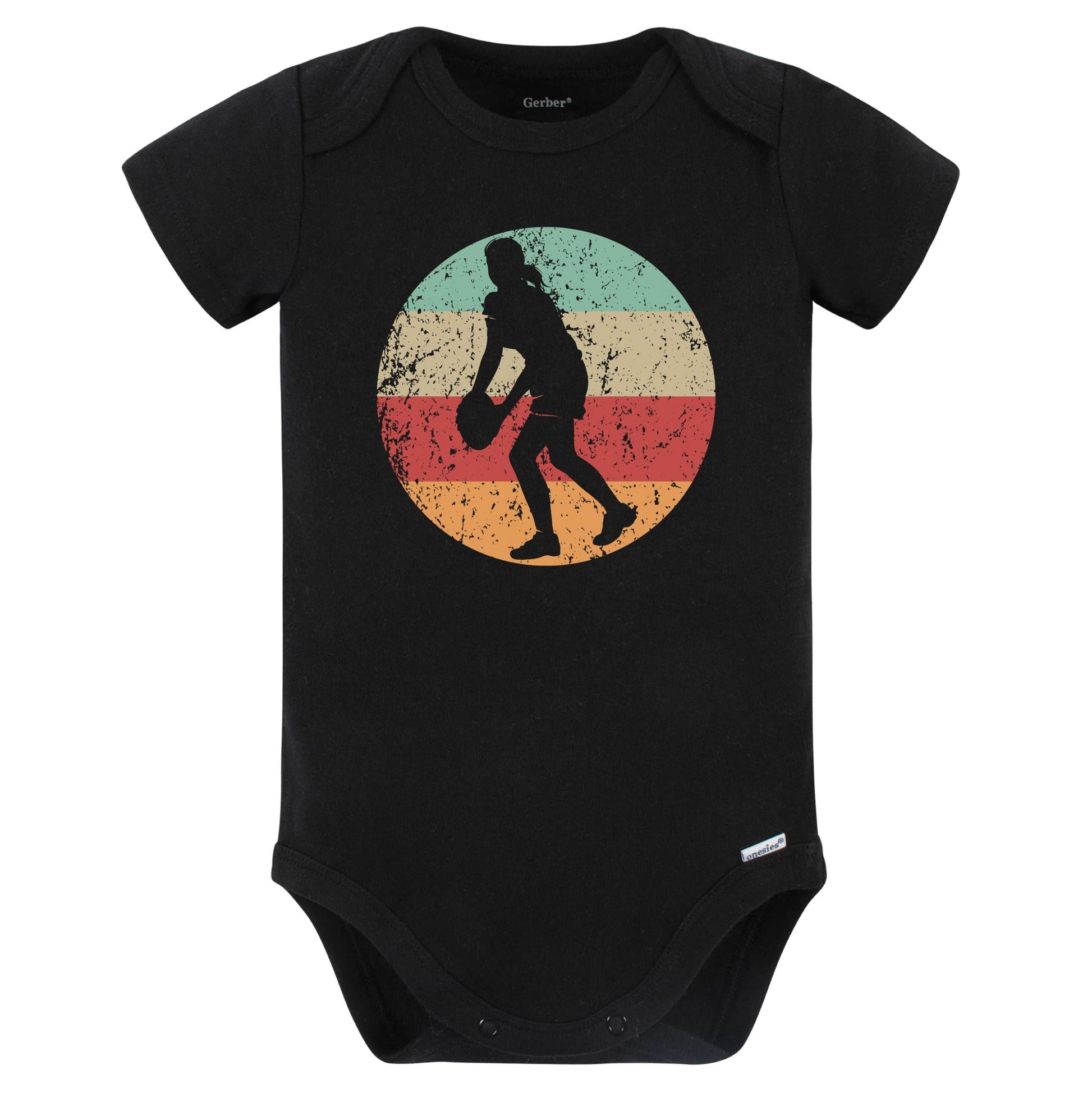 Retro Rugby Player Female Athlete Girls Sports Baby Bodysuit (Black)