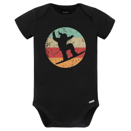 Retro Snowboarder Female Athlete Snowboarding Girls Sports Baby Bodysuit (Black)