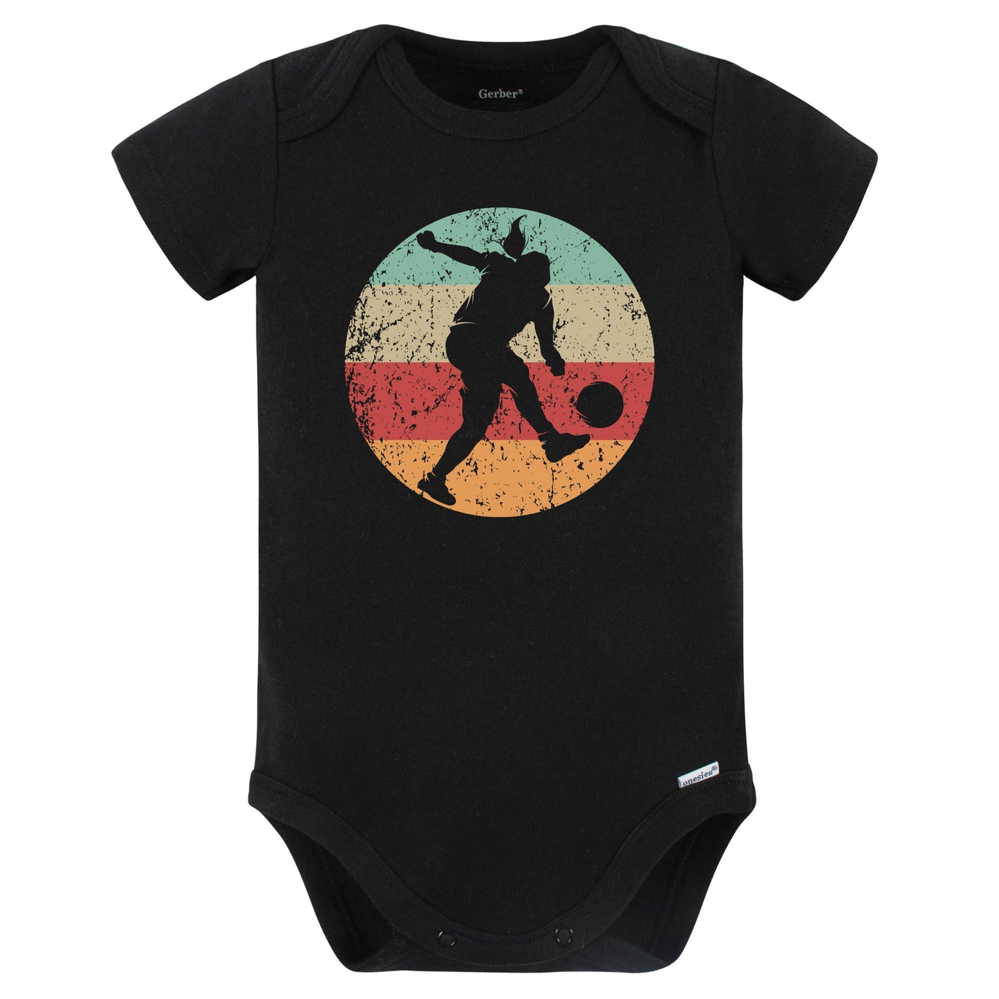 Retro Soccer Player Female Athlete Girls Sports Baby Bodysuit (Black)