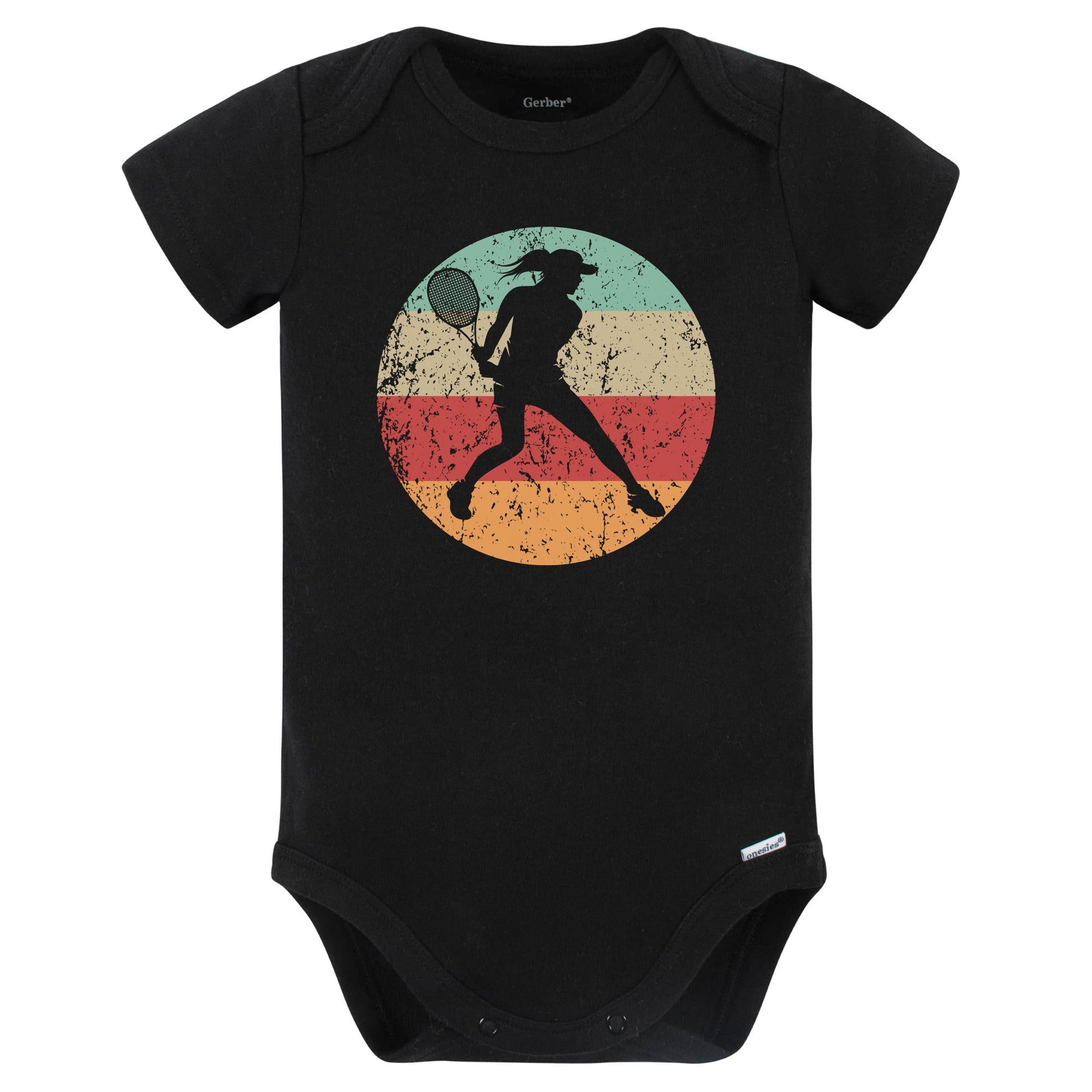 Retro Tennis Player Female Athlete Girls Sports Baby Bodysuit (Black)