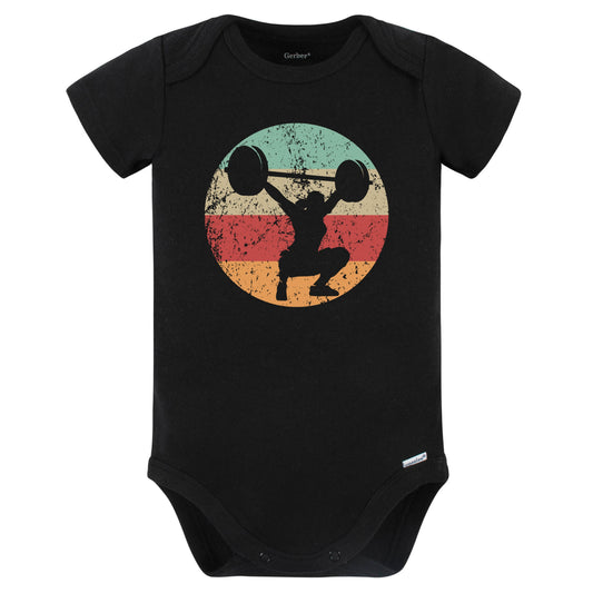 Retro Weightlifter Female Athlete Powerlifting Girls Sports Baby Bodysuit (Black)