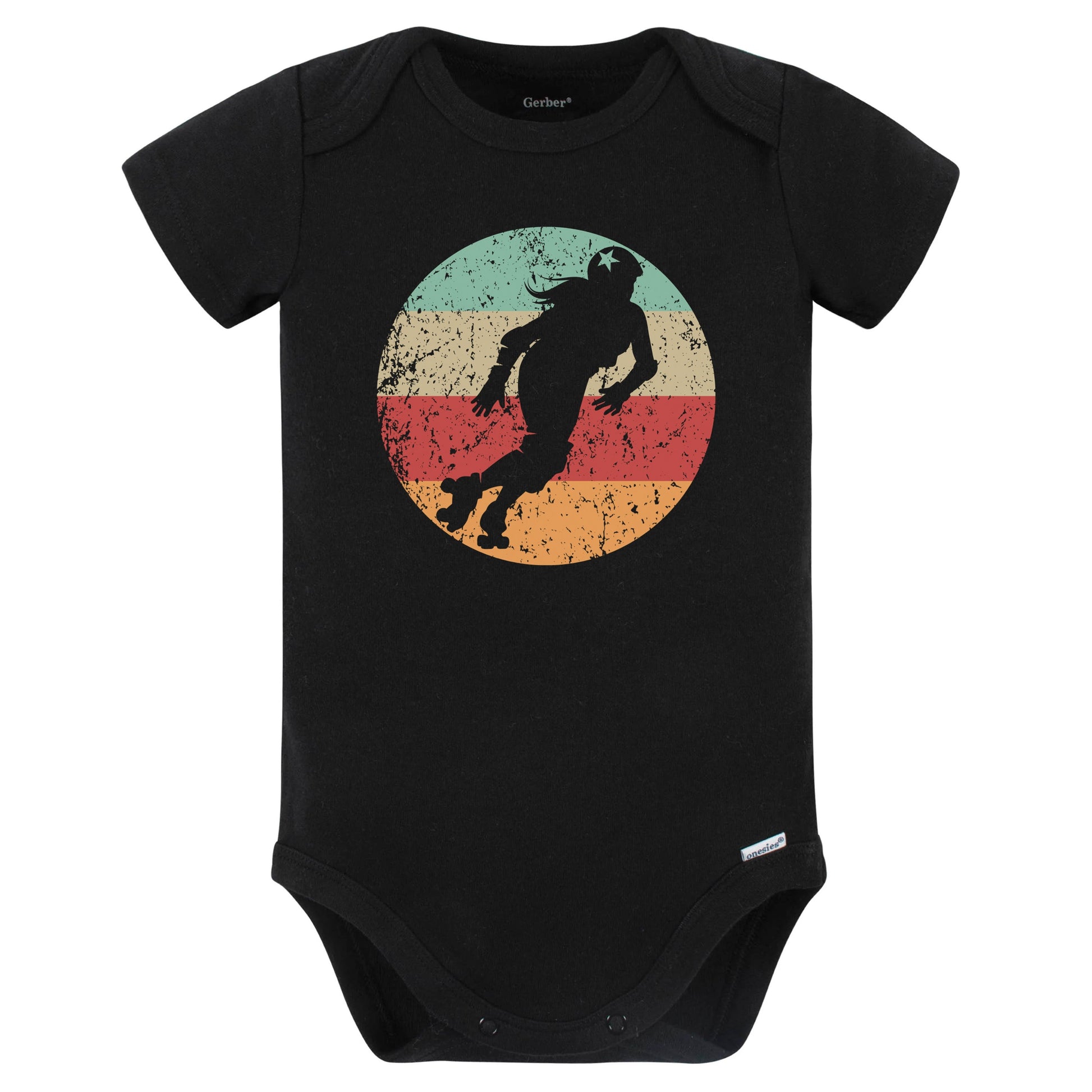 Retro Roller Derby Skater Female Athlete Girls Sports Baby Bodysuit (Black)