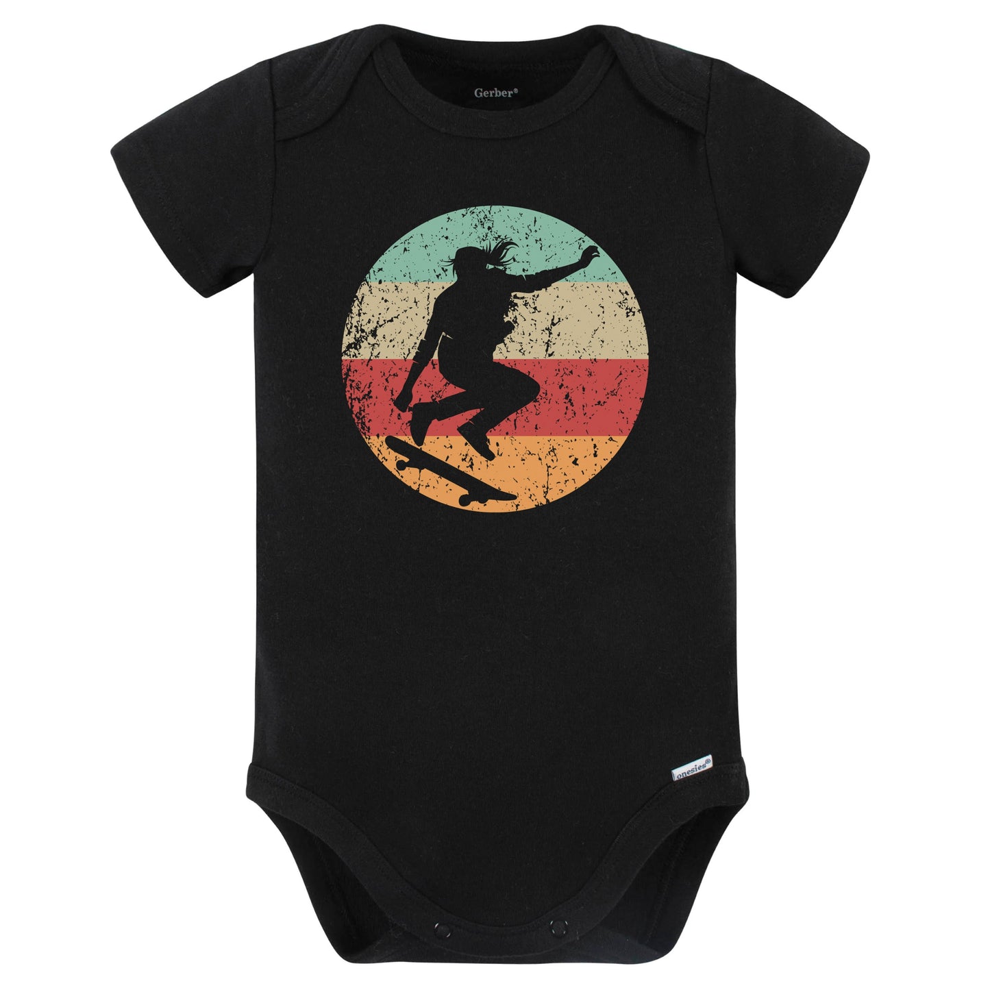 Retro Skateboarder Female Athlete Skateboarding Girls Sports Baby Bodysuit (Black)