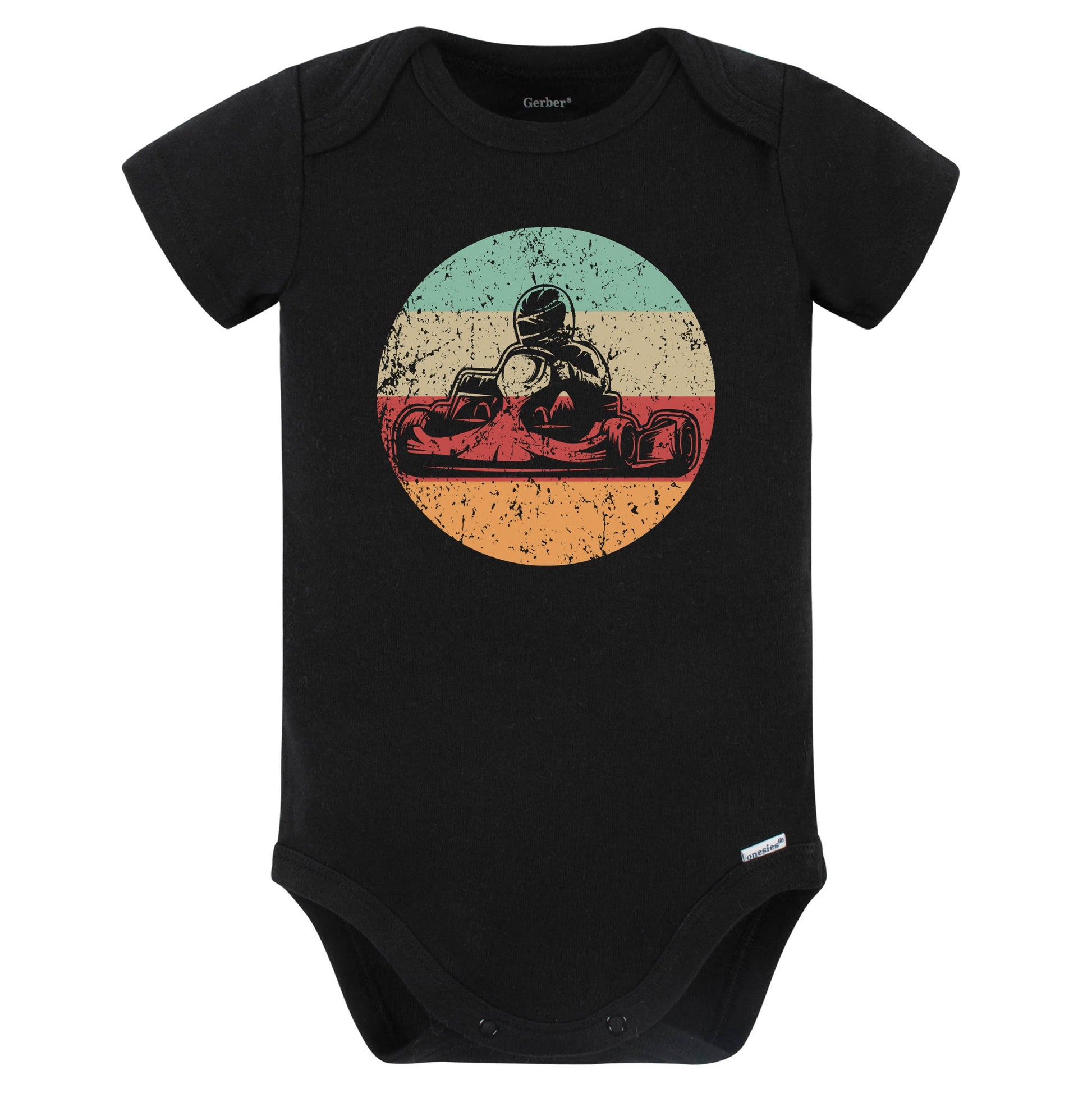 Retro Go Kart Driver Vintage Style Race Car Baby Bodysuit (Black)