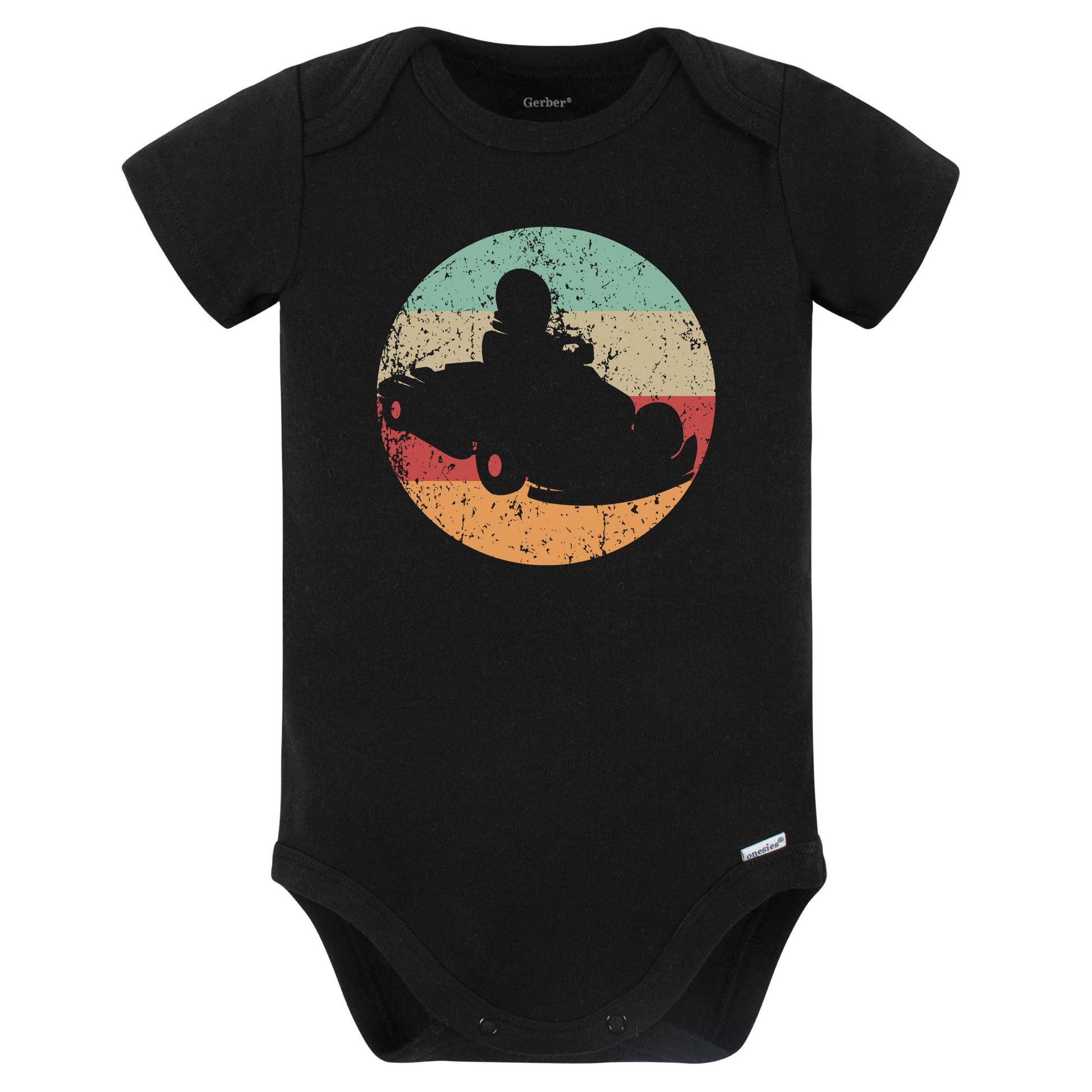 Retro Go Kart Driver Vintage Style Race Car Baby Bodysuit (Black)