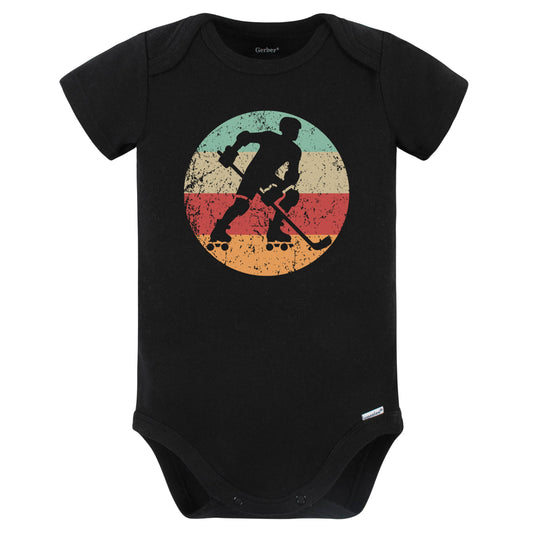 Retro Roller Hockey Player Vintage Style Roller Hockey Baby Bodysuit (Black)
