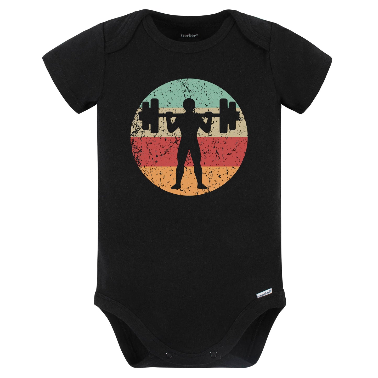 Retro Weightlifter Vintage Style Weightlifting Baby Bodysuit (Black)