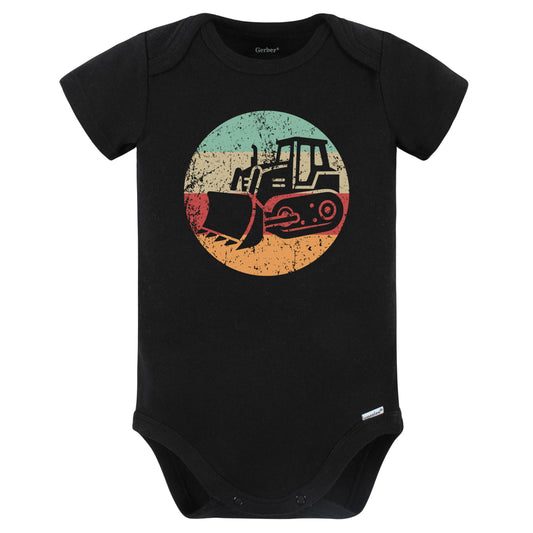 Retro Bulldozer Vintage Style Heavy Machinery Construction Baby Bodysuit (Black)