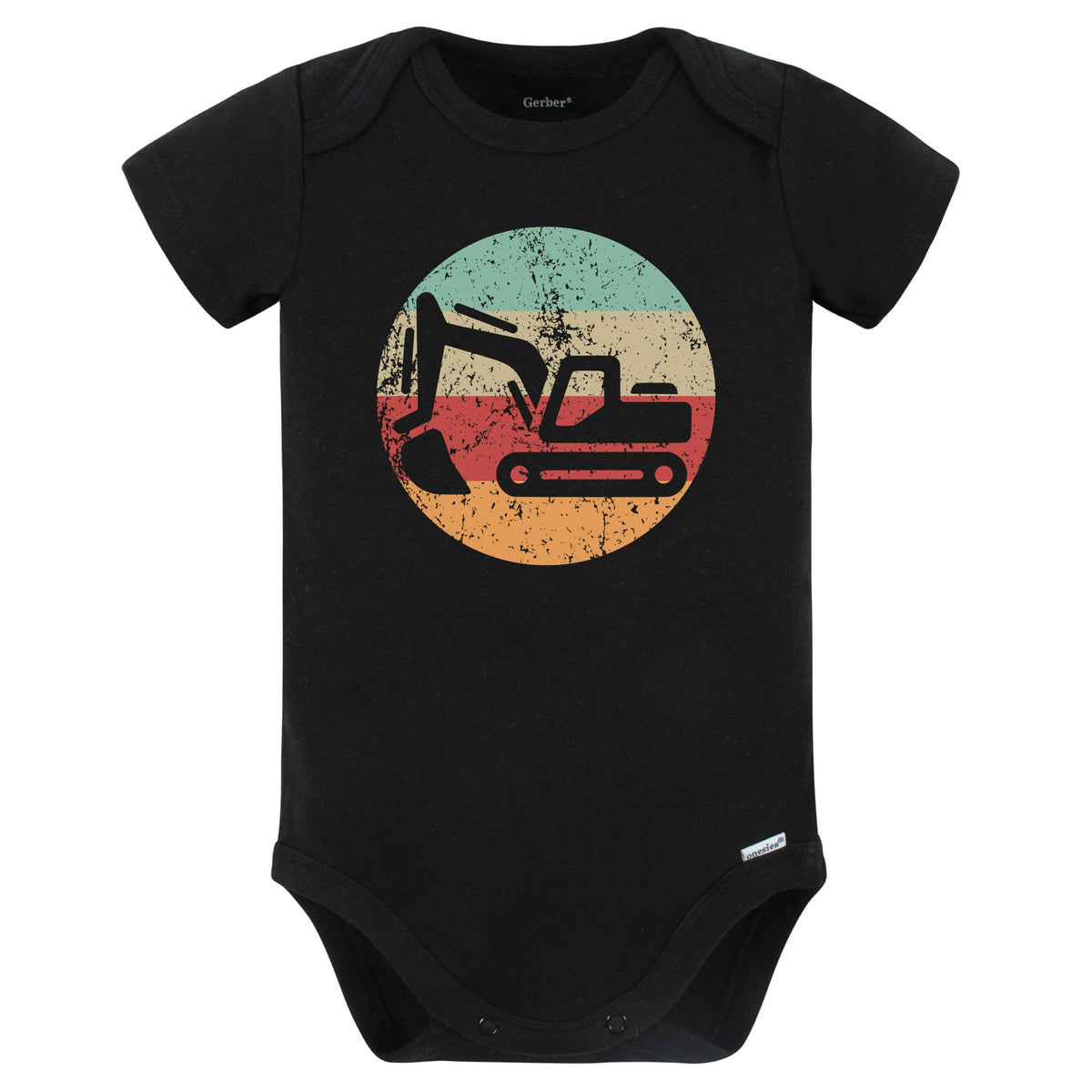 Retro Excavator Vintage Style Heavy Machinery Construction Baby Bodysuit (Black)