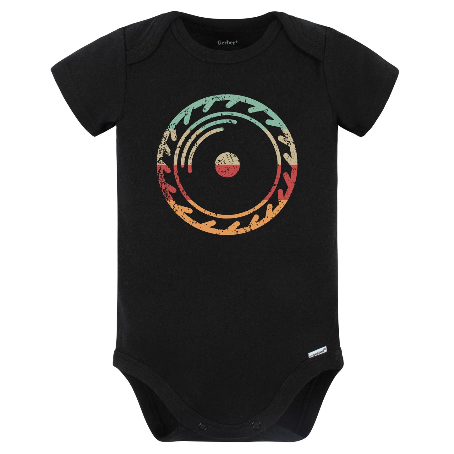 Retro Circular Saw Blade Vintage Style Carpenter Baby Bodysuit (Black)