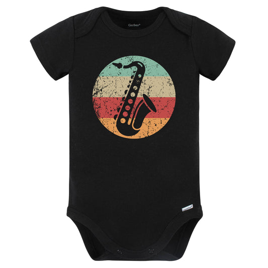 Retro Saxophone Vintage Style Musician Sax Player Baby Bodysuit (Black)